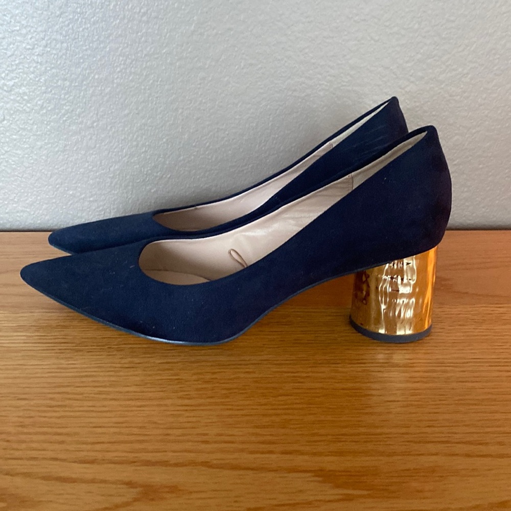 Zara gold heeled navy heels 40 hard to find